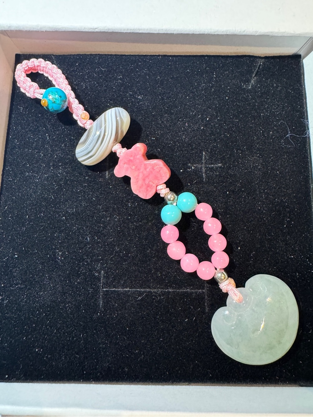 Jade & Rhodonite Beaded Keychain Charm